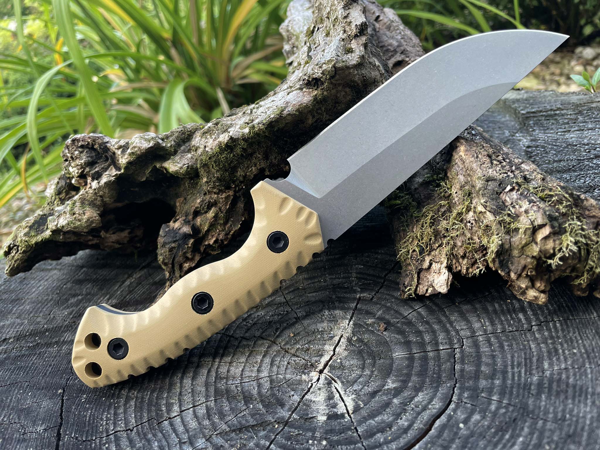 Taktický outdoorovy nuž Fulltang DC53 - Stonewash, G10 Desert Tan + kydex pouzdro 03